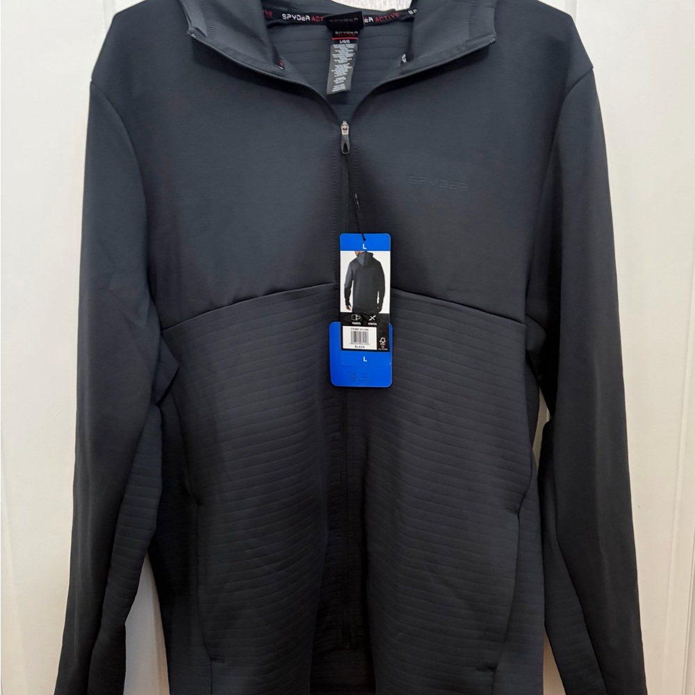 Spyder Active Men's Long Sleeve Stretch Full Zip Hoodie Jacket Black Size L New - Picture 8 of 13
